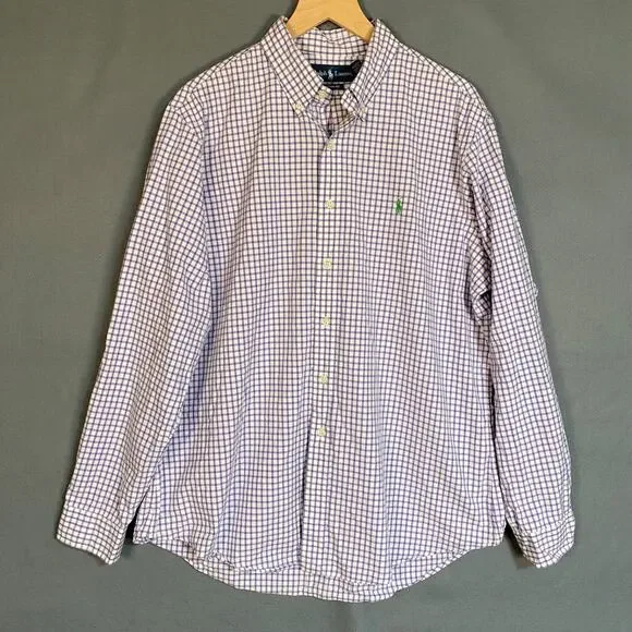 Ralph Lauren Mens Button Up Shirt Size XL Pony Custom Fit Purple Plaid Preppy - Picture 2 of 9